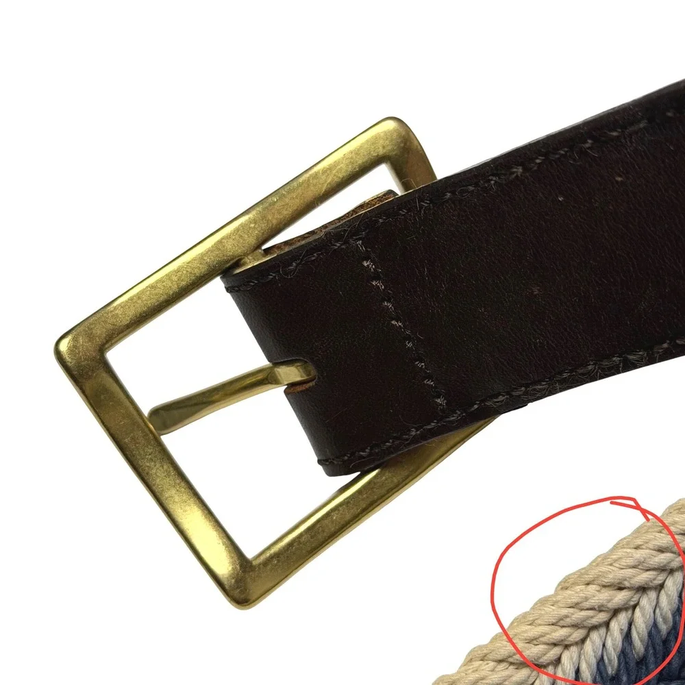 Vineyard Vines Mens Braided Woven Belt Sz‎ 30 USA Red White Blue w/ Leather Trim
